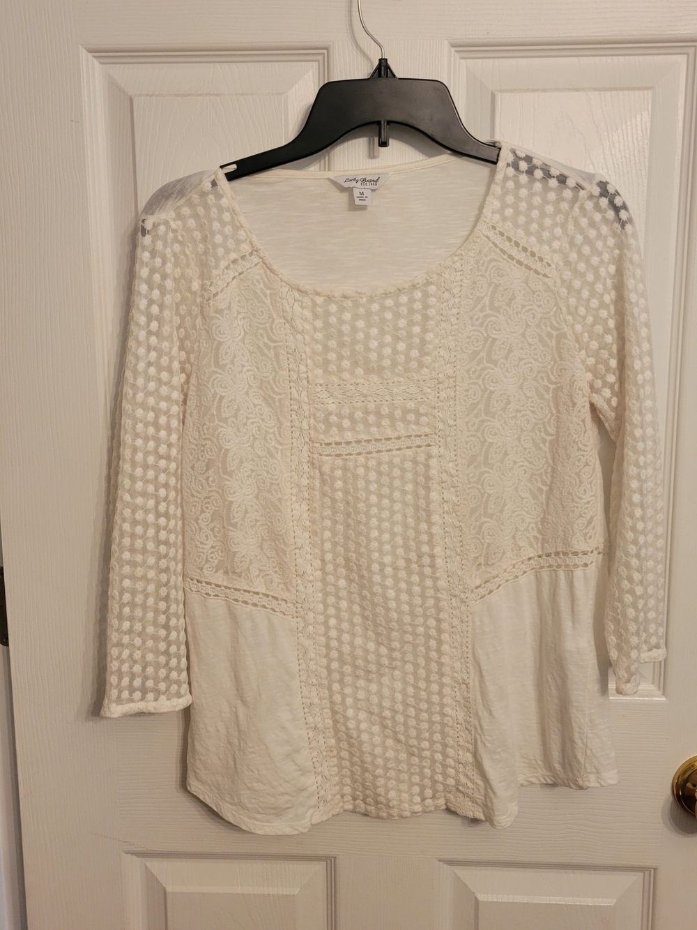 Lucky Brand Cream Lace & Dot-Texture Scoop Tunic